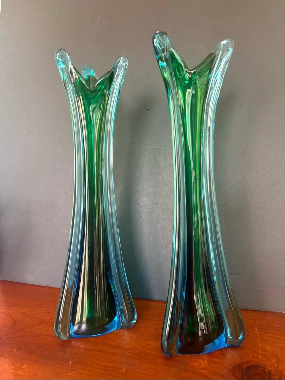 Vintage Murano Style Art Glass Swung Vases- Mid Century Modern Italian Decor